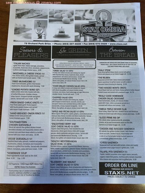 stax omega menu with prices|stax omega diner menu.